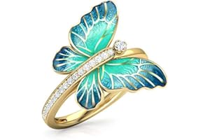 WDIYIEETN Fashion Jewelry 18k Gold Colorful Wings CZ Crystal Individuality and Creativity Butterfly Ring (6)