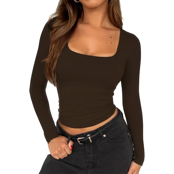 トップス SQUARE NECK LADY LIKE PLEATS TOP TiulZial Square Neck Shirt for Women - Long Sleeve Going Out Tops