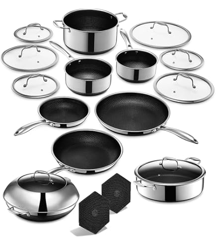 Amazon.com: HexClad Hybrid Nonstick 16-Piece Cookware Set, 2, 3