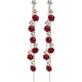 Rose Flower Drop Earrings For Women Red Long Tassel Dangle Earrings Weddings Party Jewelry Accessories Gift