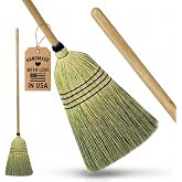 Peaceful Classics Corn Broom, Heavy Duty Indoor Outdoor, Amish Handmade | Natural Corn Fiber Bristles, Hardwood Handle, 4-Row Reinforced Stitching, Indoor and Outdoor use, Handmade in Lancaster, PA