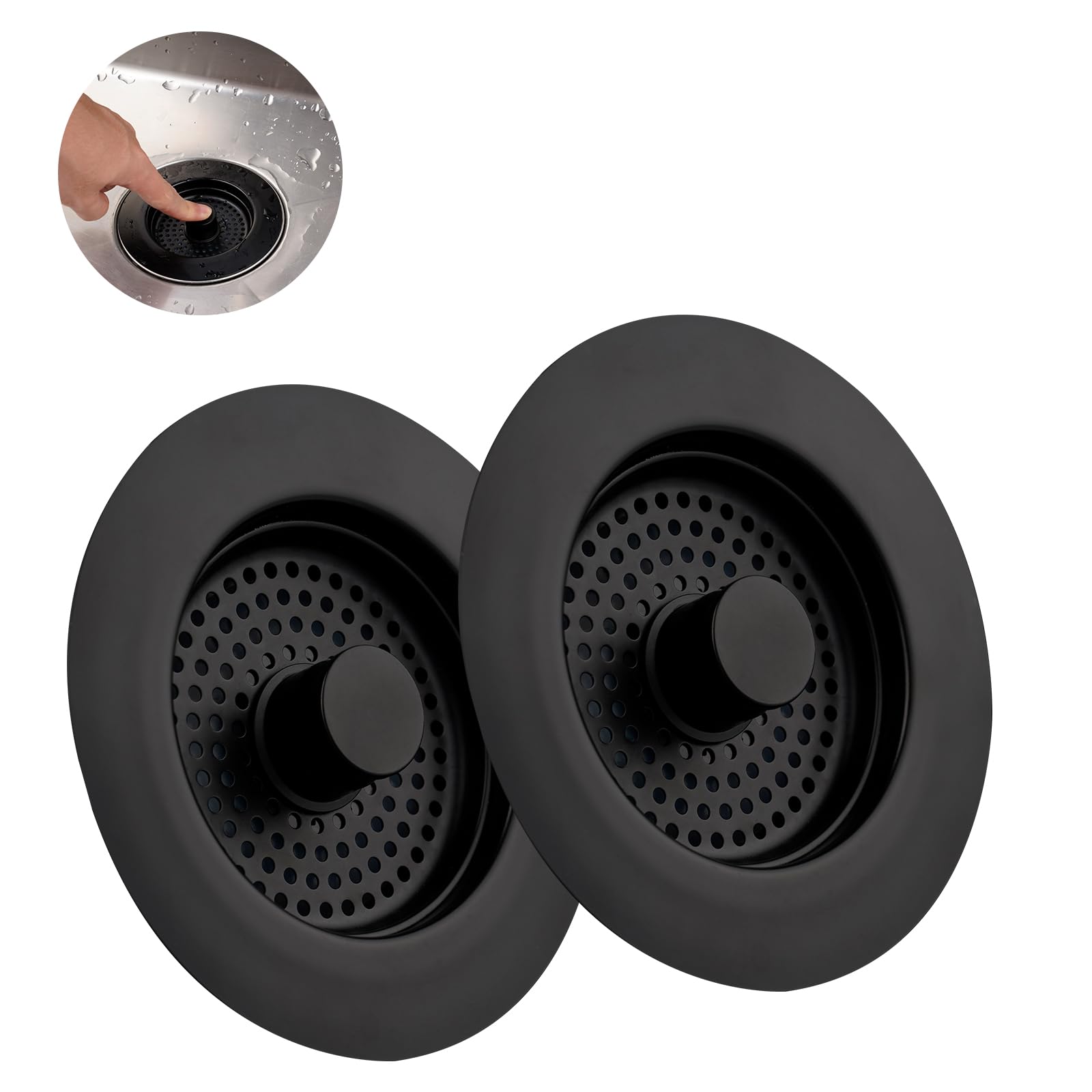 Hibbent 2 Set Sink Plug Combo, Stainless Steel Stopper and Strainer, Anti-Clogging, Prevent Odors - Sink Depth > 22mm - Black