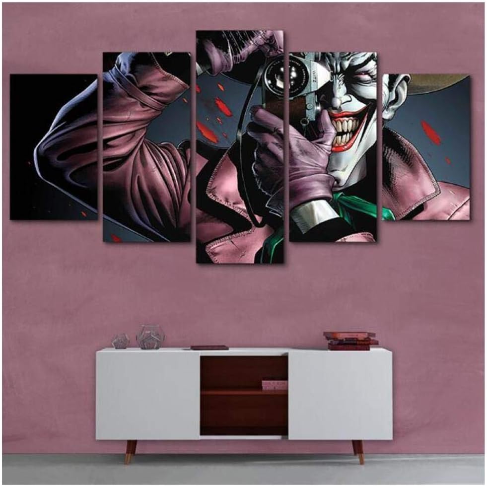 XYZNB Prints on Canvas 5 Panel Movie Joker Modern Living Room Hd Wall Art Printed Pictures Poster Home Decoration No Frame (Size B)