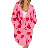 Women's Heart Knit Cardigan Valentines Long Sleeve Open Front Knitted Sweater Fall Spring Coat Tops Outwear