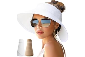 2Pack Sun Hats for Women Wide Brim Roll-Up Beach Bowknot Hat Packable Foldable Travel Straw Visor