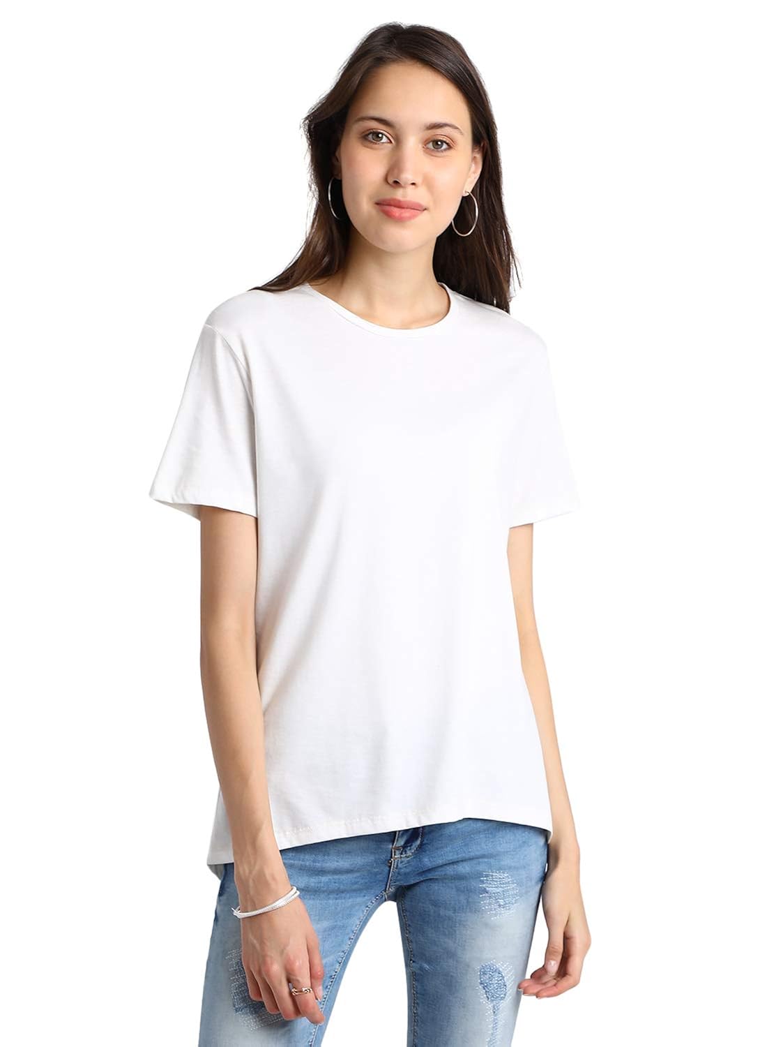 half sleeve high low white blouse