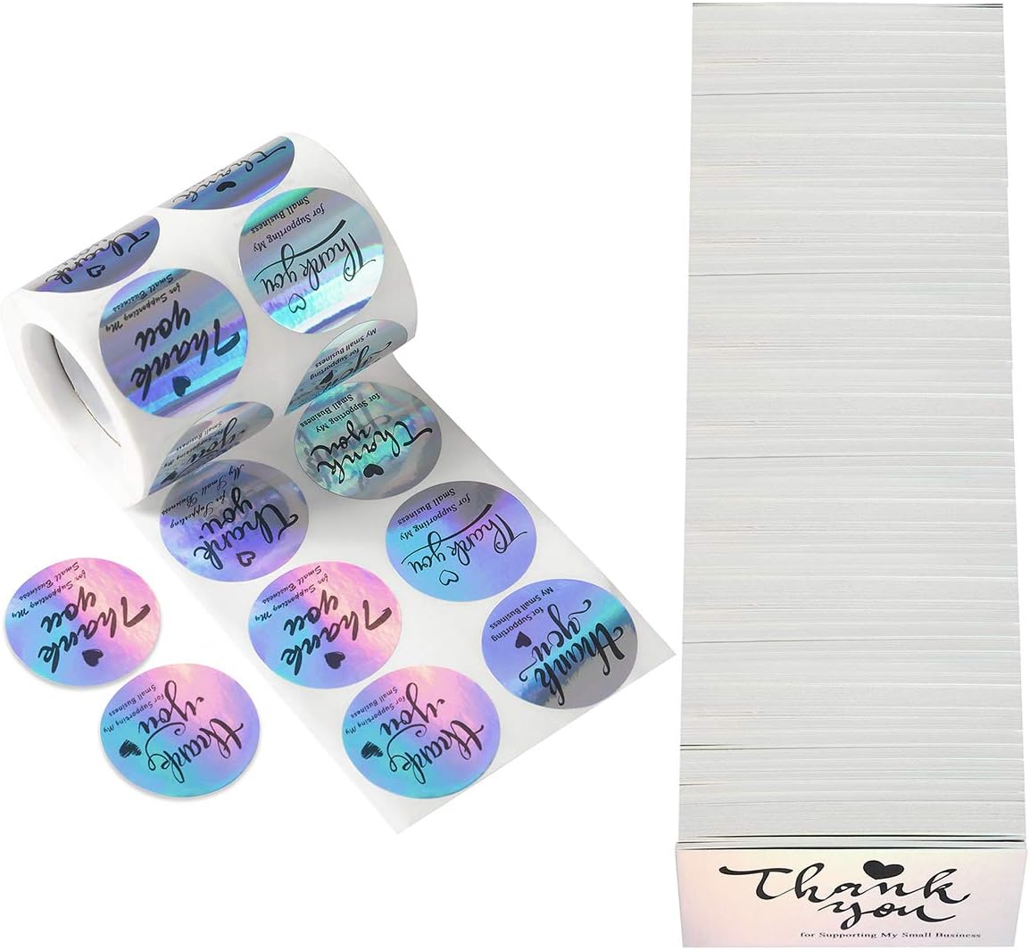 240 PCS Holographic Thank You for Supporting My Small Business Cards Silver Small for Retail Store, Handmade Goods, Business Owners Sellers, Package Inserts(2 X 3.5 Inch) : Office Products