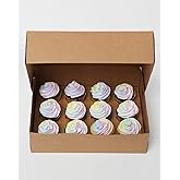 qiqee 12 Cupcake Boxes with Window 20 Packs Brown Cupcake Box 13"x10"x3.5" Bakery Boxes for Cupcakes 12 Cupcake Carrier, Cupc