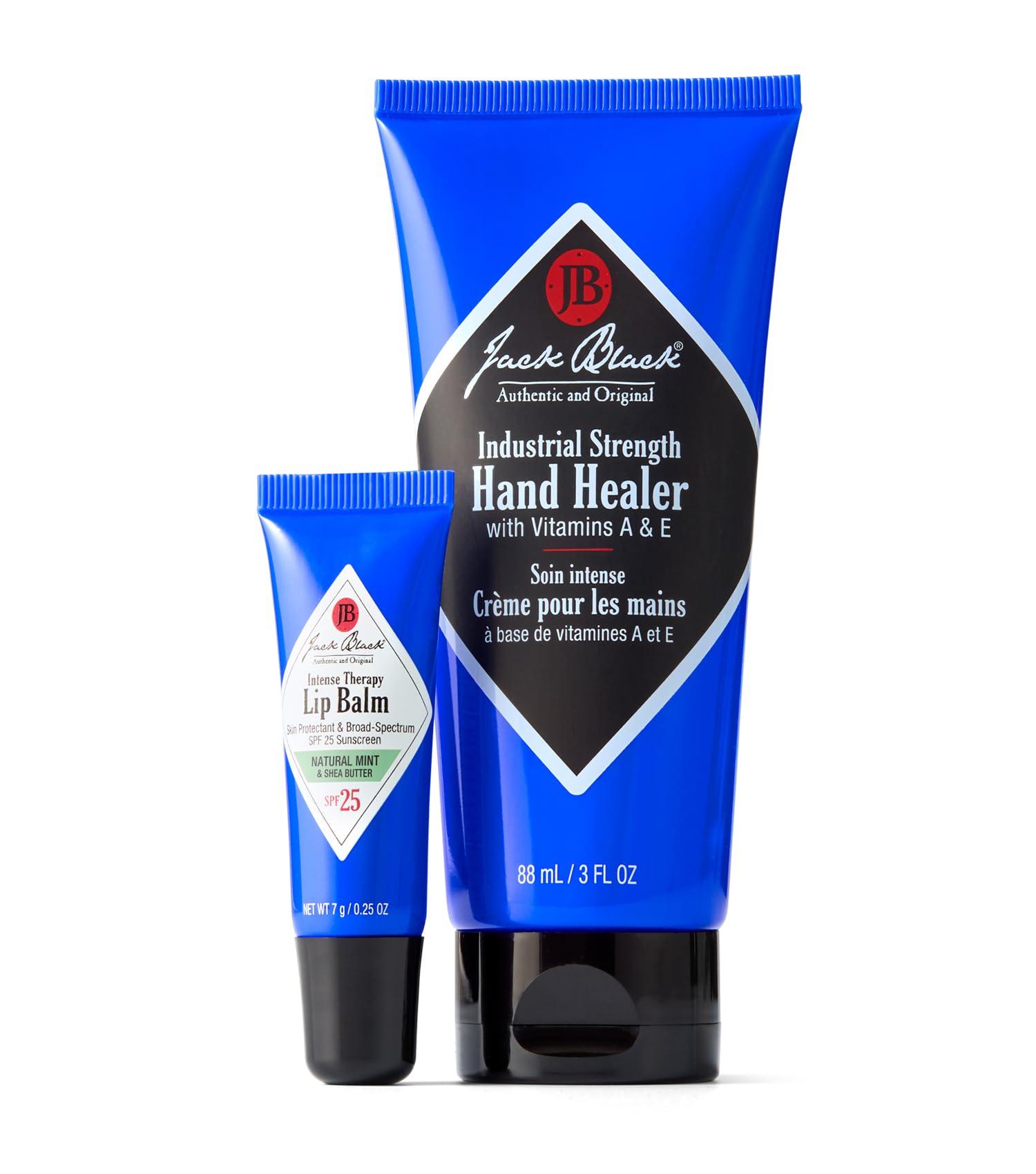 Jack Black Two For The Road Gift Set – Industrial Strength Hand Healer with Vitamins A & E and Natural Mint Intense Therapy Lip Balm with SPF 25 Sun Protection
