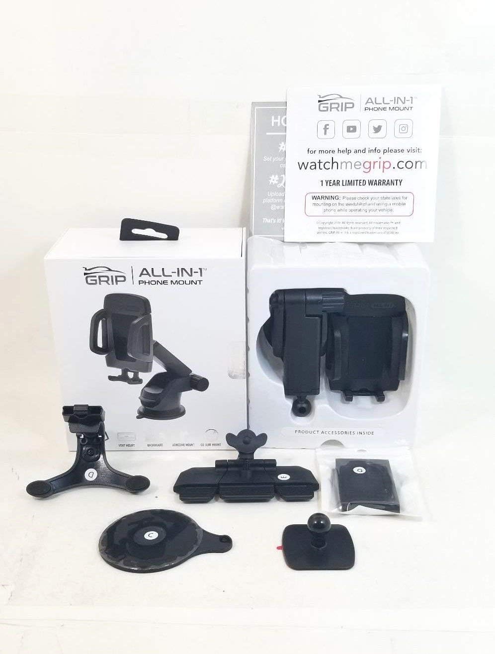 Grip All-in-1 (6PC) Car Air Vent, Windshield, Dashboard, CD Slot Mount Stand For iPhone, Galaxy, Universal, Mobile Phone Holder (Renewed)