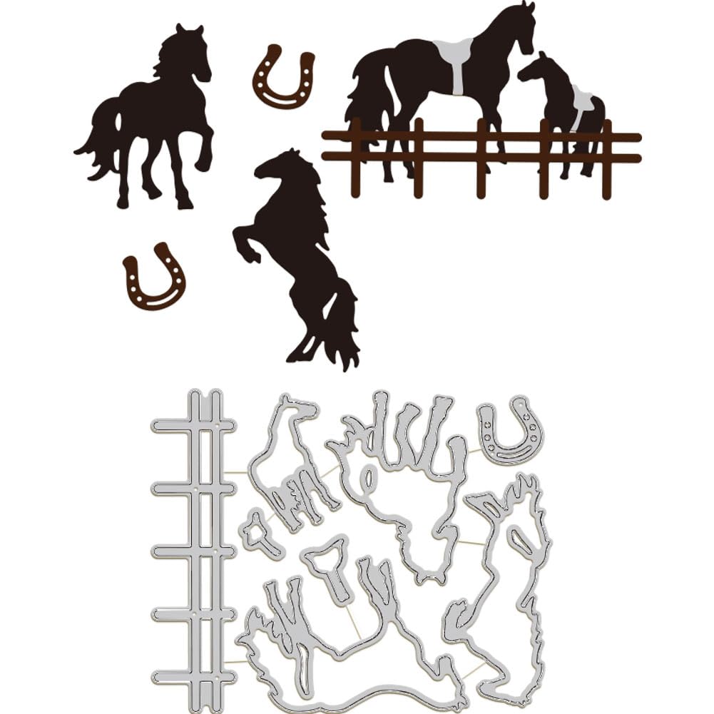 GLOBLELAND Realistic Horse Cutting Dies - Animal Die Cuts, Different Horse Forms Metal Embossing Stencils Template for Card Making Scrapbooking DIY Craft