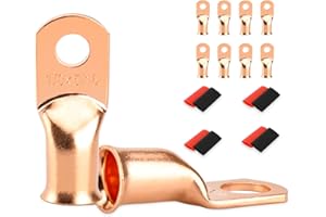 SDZONGES 8 PCS Battery Terminal Connectors, Battery Cable Ends Lugs, 1/0 Gauge Wire Connectors, 1/0 AWG 5/16" Stud Ring Terminals, Copper Wire Lugs with Heat Shrink Tubing.