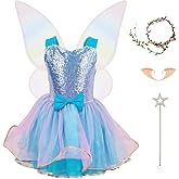 JoyRapt Fairy Costume Dress for Girls 3-10, Fairy Princess Pink Tutu Outfits Butterfly Wings Wand Headband Halloween Gifts