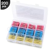 200pcs Heat Shrink Butt Connectors Terminals, Eventronic Insulated Waterproof Marine Automotive Copper Wire Electrical Kits (3 colors 3 sizes)