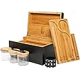 ARRAWIS Combo Storage Box - Multipurpose Decorative Box with Removable Tray, Magnetic Lock, 2 Glass Jars - Bamboo Box (Natural Box) (Black Box)