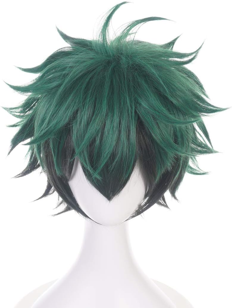 Topcosplay Anime Cosplay Wig Unisex Short Green Black Mixed Wigs for Halloween Costume, Izuku Midoriya