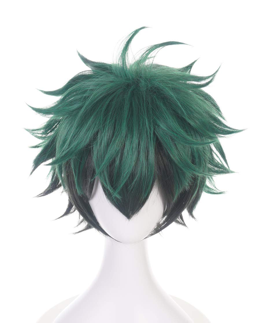 Topcosplay Anime Cosplay Wig Unisex Short Green Black Mixed Wigs for Halloween Costume