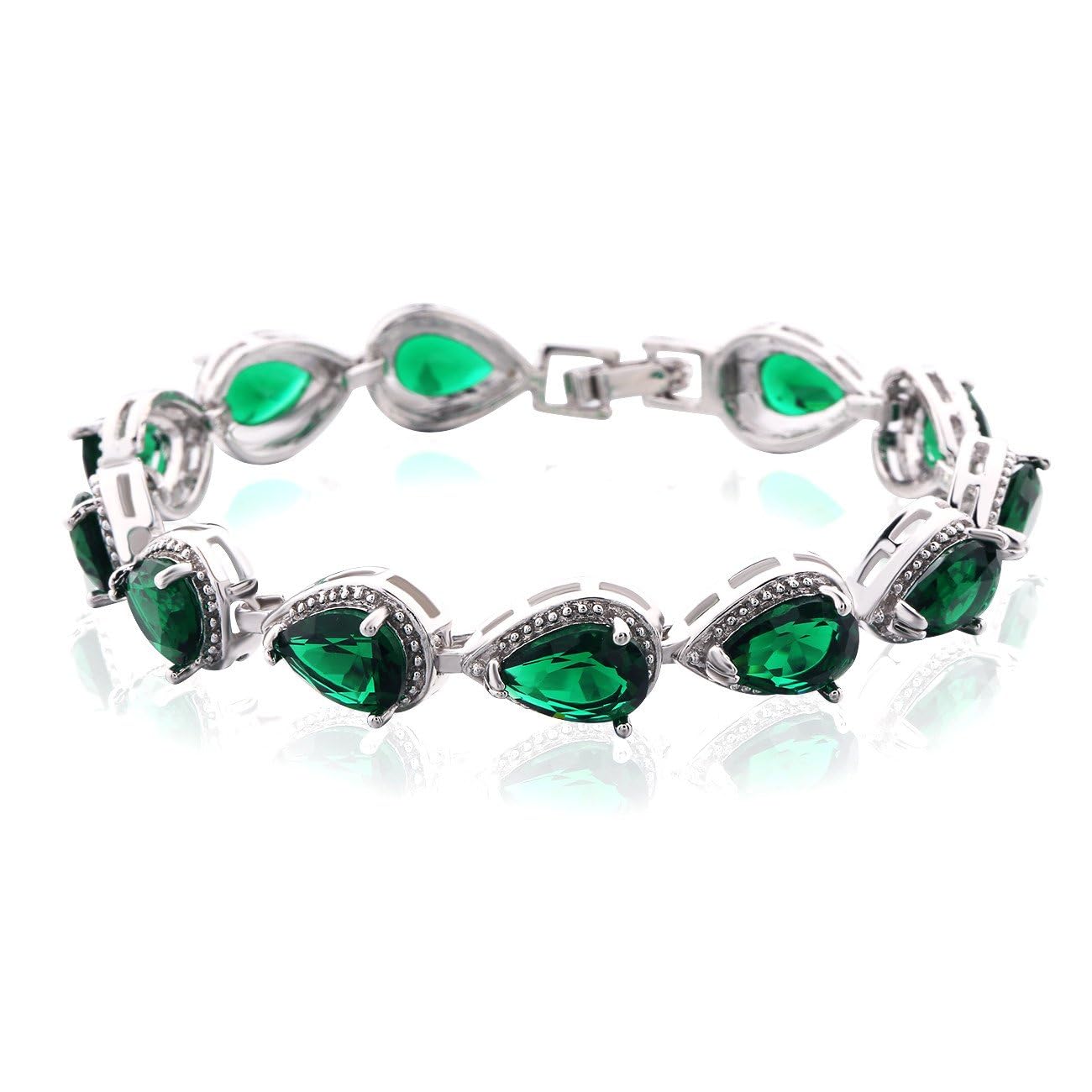 GULICX Lady Green Teardrop Party Tennis Bracelet Chain Cubic Zirconia CZ Silver Tone — image 1