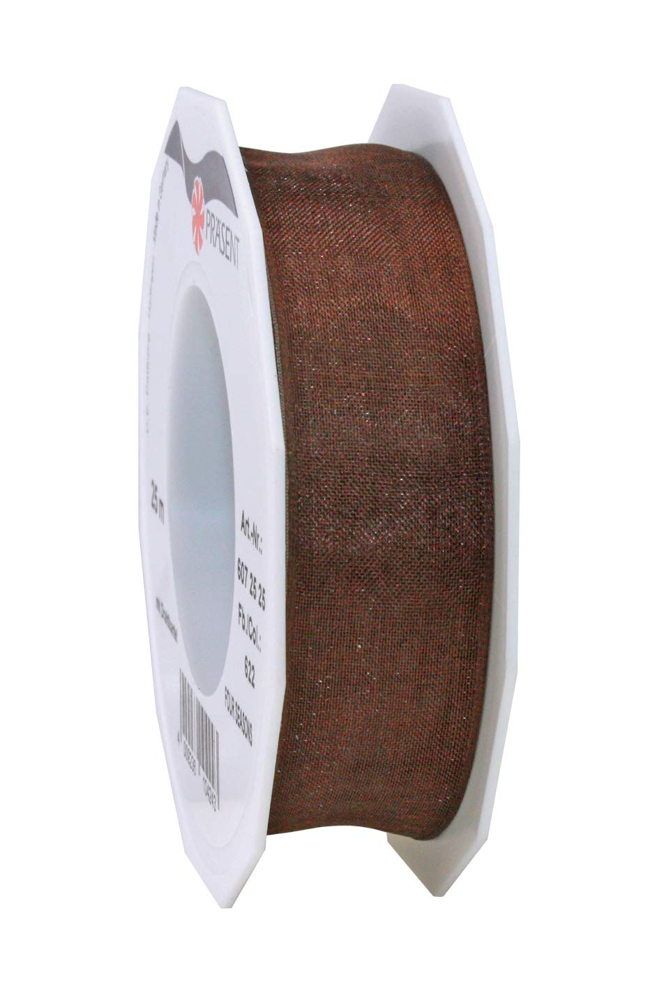 Präsent - Four Seasons Organza Wired Edge Ribbon Brown 25 mm Width, 25 m Length