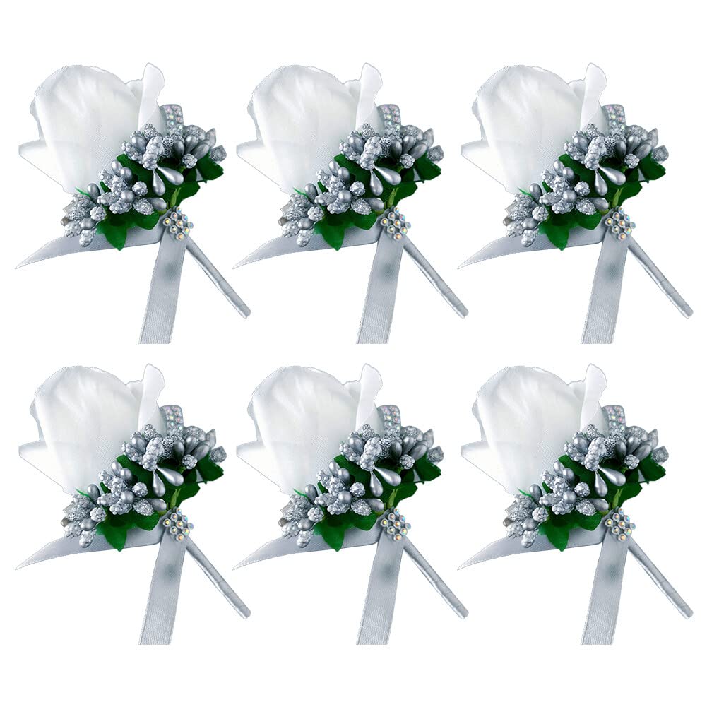 Uposao 6pcs Wedding Boutonniere, Simulation Silk Flower Man Wedding Boutonniere Rose Boutonniere Lapel Flower Artificial Wedding Flower Accessories For Wedding Celebration Annual Meeting