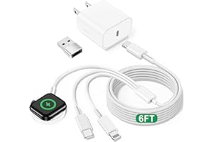 LUCKINLLYY iWatch Chargers for Apple Watch& iPhone, Multi Charging Cable 6FT&20W USB C Block&USB to USB-C Adapter, 3-in-1 Travel Car Office Essentials Charger for i-Watch Series, iPhone 17 16 15 Pro Max/14/13/12