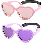 Hycredi Kids Heart Sunglasses for Girls - TPEE Rubber Flexible Toddler Polarized Sunglasses with Strap Age 2-8