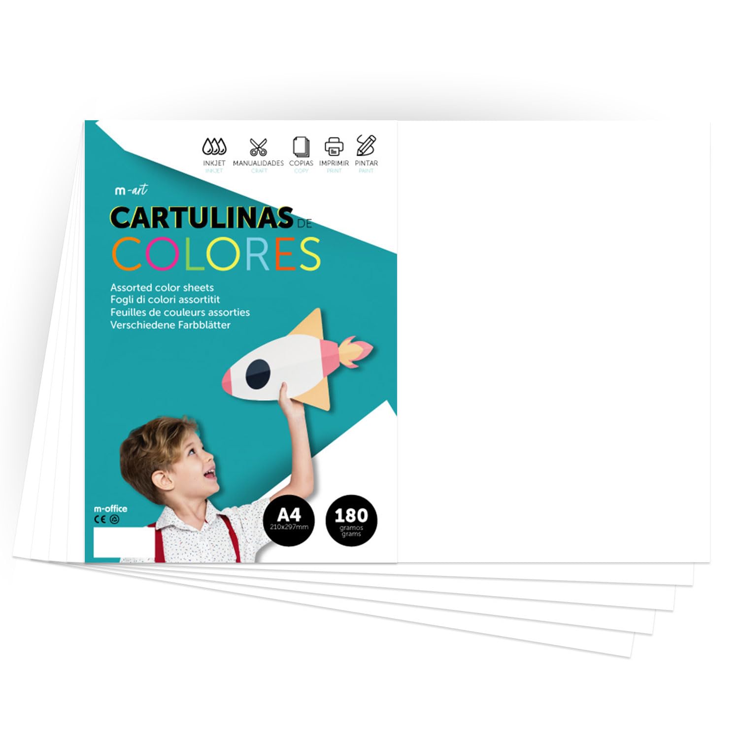 A4 Intense Colour Card 180 g for Crafts, Print Your Documents and Creative Designs, Colour Foils A4 · m-office (250 Sheets, White)