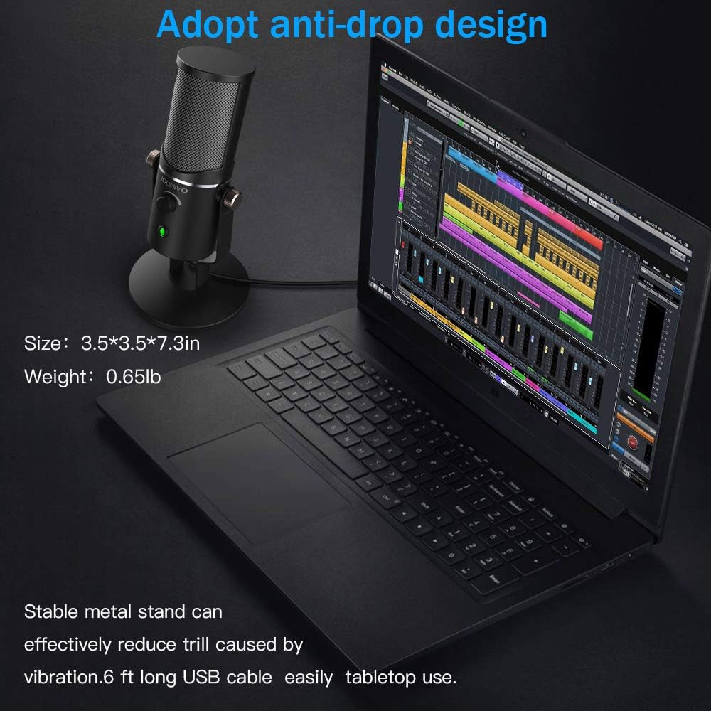 USB Microphone Computer Cardioid Condenser Mic, JOUNIVO PC Laptop Recording Microphone with Mute Button & LED Indicator for Studio Recording Vocals, YouTube, Streaming Broadcast, Podcasting, Skype: Home Audio & Theater