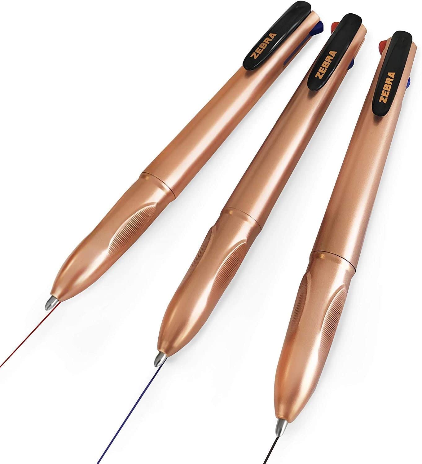 Zebra Z-Grip Elegance 4 in 1 Colours Retractable Ballpoint Pen - 1.0mm - Rose Gold Barrel - Black, Blue, Red, Green - Pack of 3