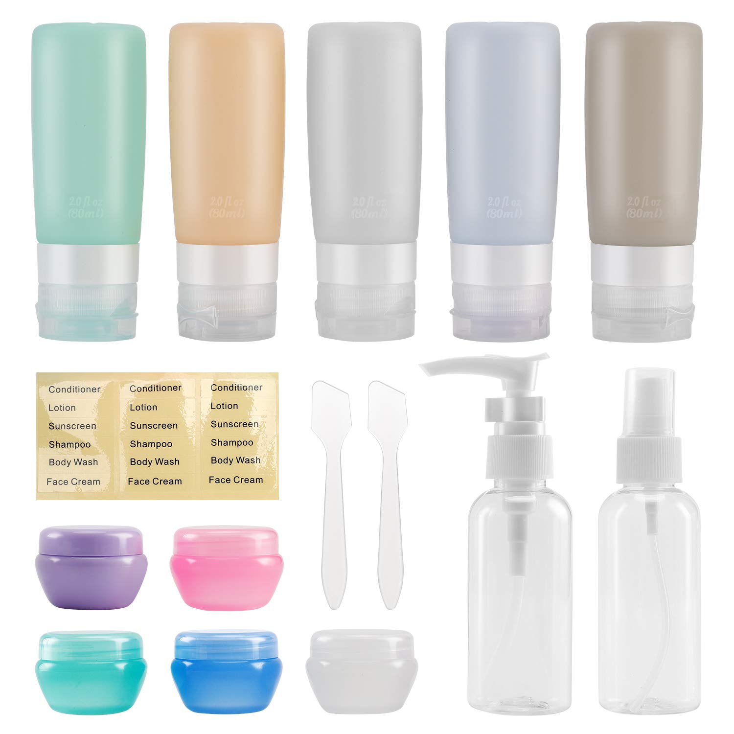Travel Bottles TSA Approved 14 Pack, 2.9oz Silicone Refillable Size