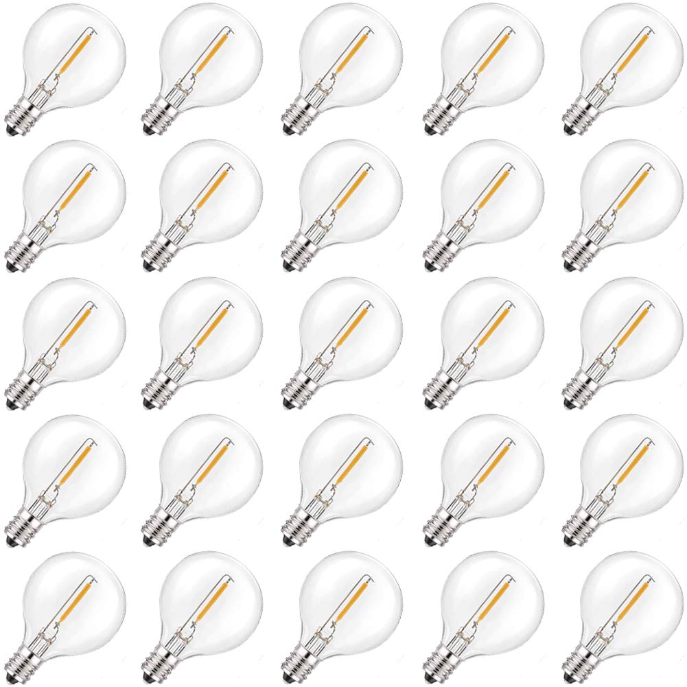 E12 LED Bulbs G40 LED Bulbs Outdoor 0.6W (Equivalent to 7W), Dimmable LED Globe Light Bulbs, Warm White 2700K, Energy Saving Bulbs for Outdoor String Lights Chandeliers Ceiling Fans, 220-240V, 25 Pack