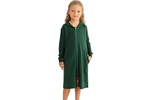 Veseacky Girls Zip Up Hoodies Robes Soft Cotton Long Sleeve Housecoat Loose Loungewear with Pockets 4-13 Years