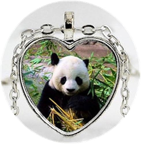 Amazon パンダハートネックレスパンダペンダントガラスジュエリーシルバーハート型ネックレス ネックレス 通販