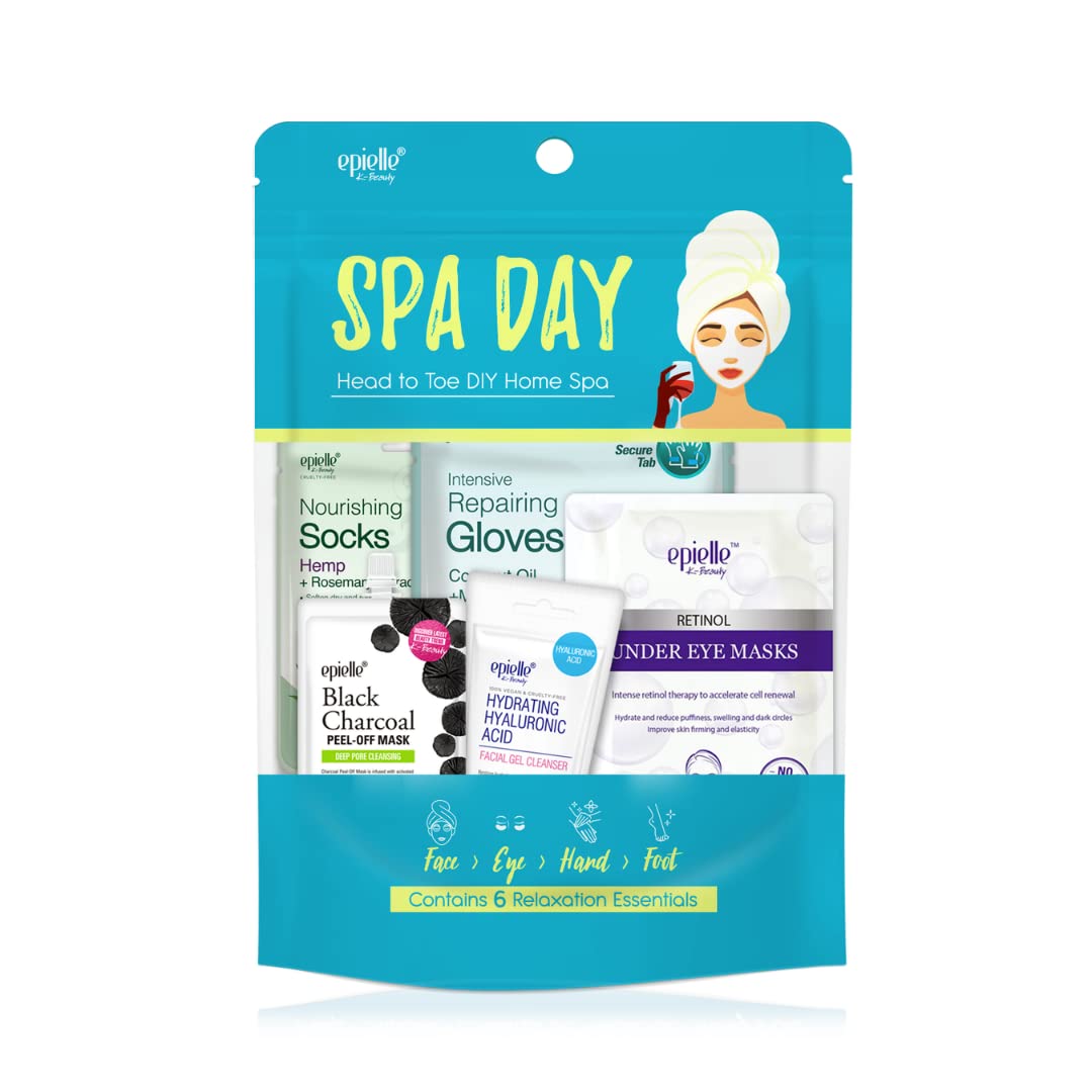 Epielle Spa Day Kit, 6 Relaxation Essentials, Purifying, Restoring, Hydrating & Detoxifying for Radiant Skin, At-Home Spa Kit, Self Care Gifts for Women, Korean Skin Care Set