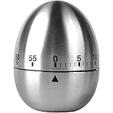 Jayron Egg Timer 60-Minute Stainless Steel Mechanical Wind-Up Kitchen Timer | Egg-shaped silver body, wind-up dial, battery-free, bell reminder, boiling eggs, pasta, baking, tea, BBQ, coffee, desk use