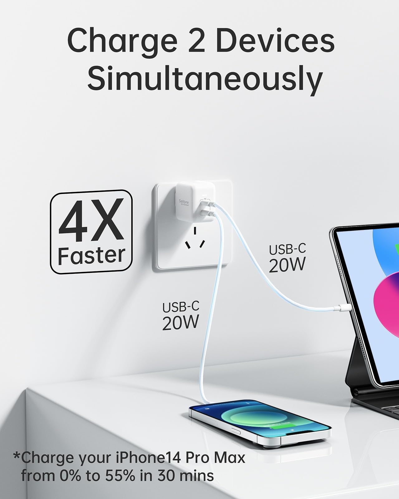 USB C Charger Block, 40W Fast Type C Charging Block Dual Port USB-C Power Adapter Wall Plug Foldable GaN Charger Cube for 17/16/15 Plus/Pro/Pro Max/14/13/12/11 Series, Samsung, Pixel, iPad