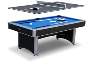 Hathaway Maverick 7 Foot Pool Table with Table Tennis Top – with Accessories for Both Games – Space-Saving Ping Pong and Pool Table Combo for Families – Matte Black Finish