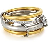 E.B.belle Gold Stackable Rings for Women,18K Gold Plated with Cubic Zirconia,Silver Gold Stacked Multi Ring Interlocking Mixed Stacked Rings for Women Non Tarnish Size 5-10