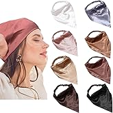 DINPREY Short style Elastic Hair Scarf Headbands Silk Hair Bandanas Scarf Solid Head Kerchief Headbands with Clips for Women (8 Colors Set)
