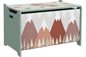 Qaba Toy Box, Kids Storage Chest with Lid, Safety Hinges and Groove Handles, Toy Storage Organizer with Mountain Pattern for 