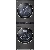 LG WashTower Stacked Smart Laundry Center 4.5 Cu.Ft. Front Load Washer Fully Automatic &amp; 7.4 Cu.Ft. Gas Dryer in Black Steel w/Steam WKGX201HBA
