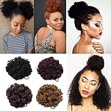 Short Afro Kinky Curly Puff Ponytail Hair Extensions Fluffy Synthetic Drawstring Hair Bun for African American Black Women 1piece dark brown