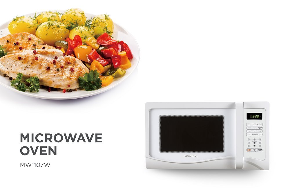 Emerson MW1107W, 1.1 CU. FT. 1000 Watt, Touch Control, White Microwave