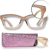 proSPORT Womens Reading Glasses Full Lens Clear Christmas Glitter Bling Shiny Crystal Rectangular