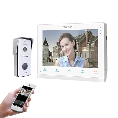 TMEZON WLAN Video Türsprechanlage Türklingel Gegensprechanlage System, 10 Zoll WLAN Monitor mit Verdrahteter Kamera im Freien