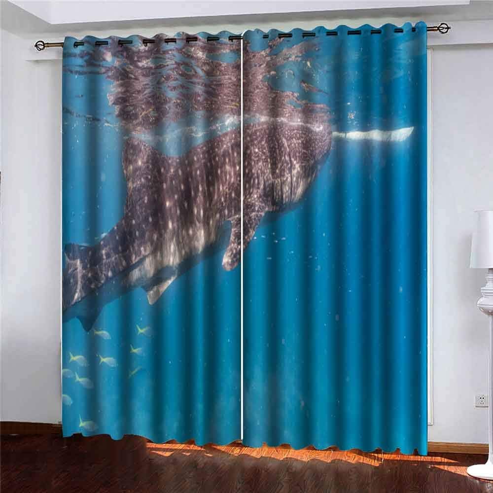 KIOAO Black Out Window Curtain Decorative Curtain Whale Shark Watching in Closeup Cebu Fed Krill Pattern Printing Curtains 52 X 63 Inches Long(2 Panels).