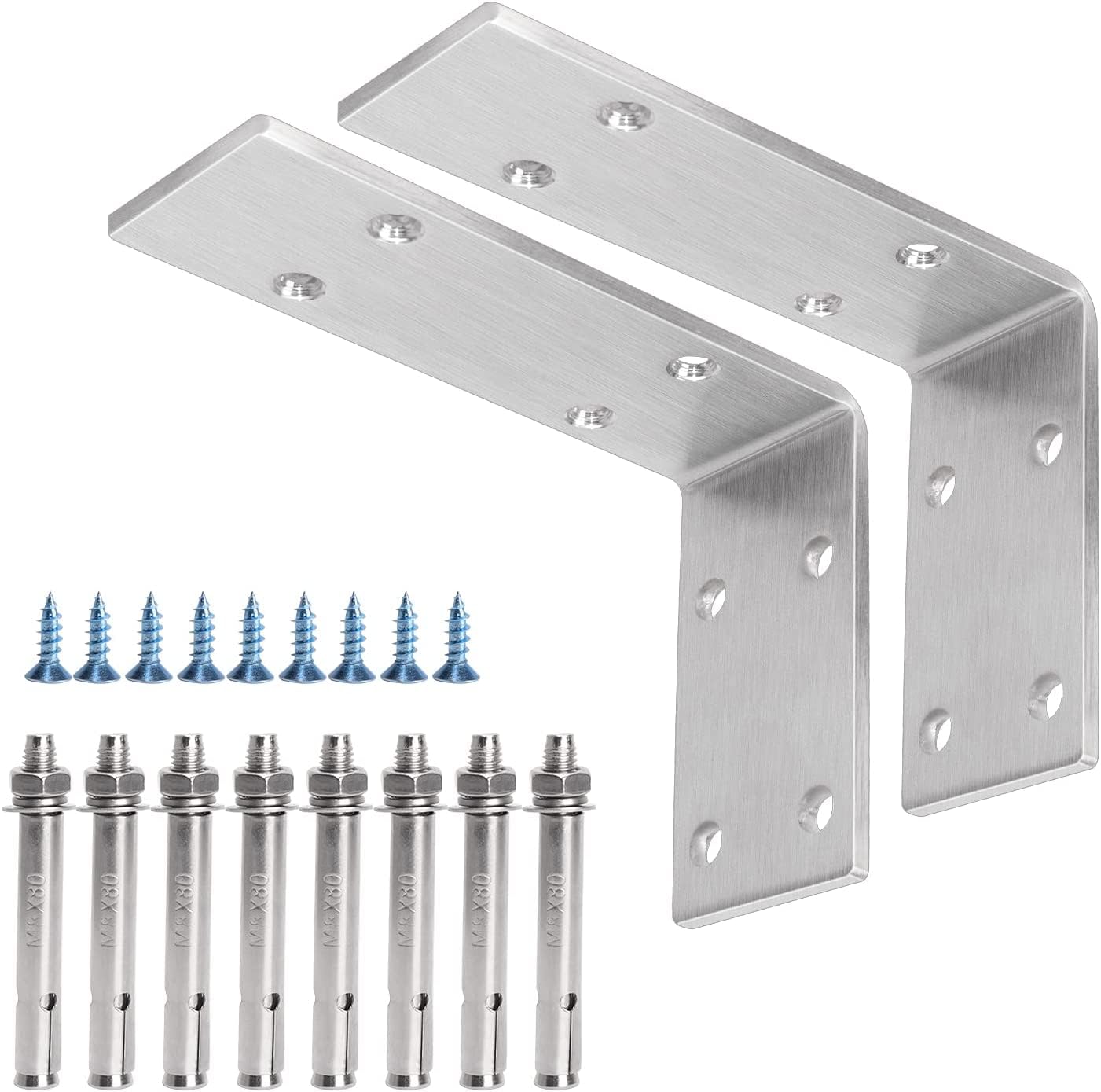 YUMORE Countertop Support Brackets 150x100x50mm,5mm Thick Heavy Duty L Shelf Bracket Stainless Steel Wall Mounted Support for DIY Open Shelving, 2 Pack, with Metal Wall Plug & Screws — image 1