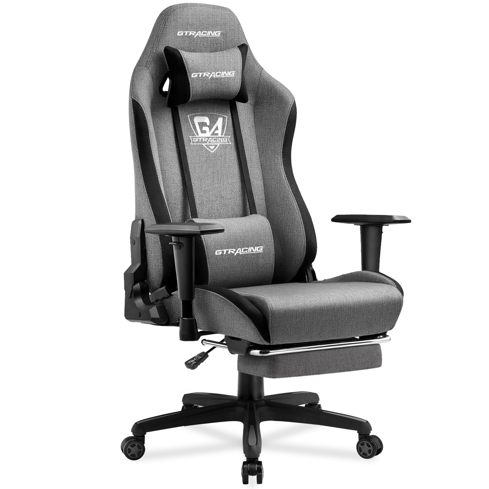 Photo 1 of GTRACING Gaming Chair with Footrest, Fabric Breathable Big and Tall Ergonomic Computer Chair 350 lbs with Adjustable Lumbar Support and Recliner?High Back Game Chair for Office Gaming, Grey