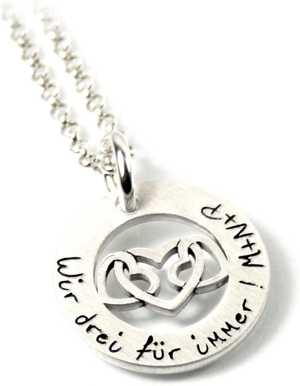 drei Herzen verschlungen Anhänger und Kette 925 Silber individuelle