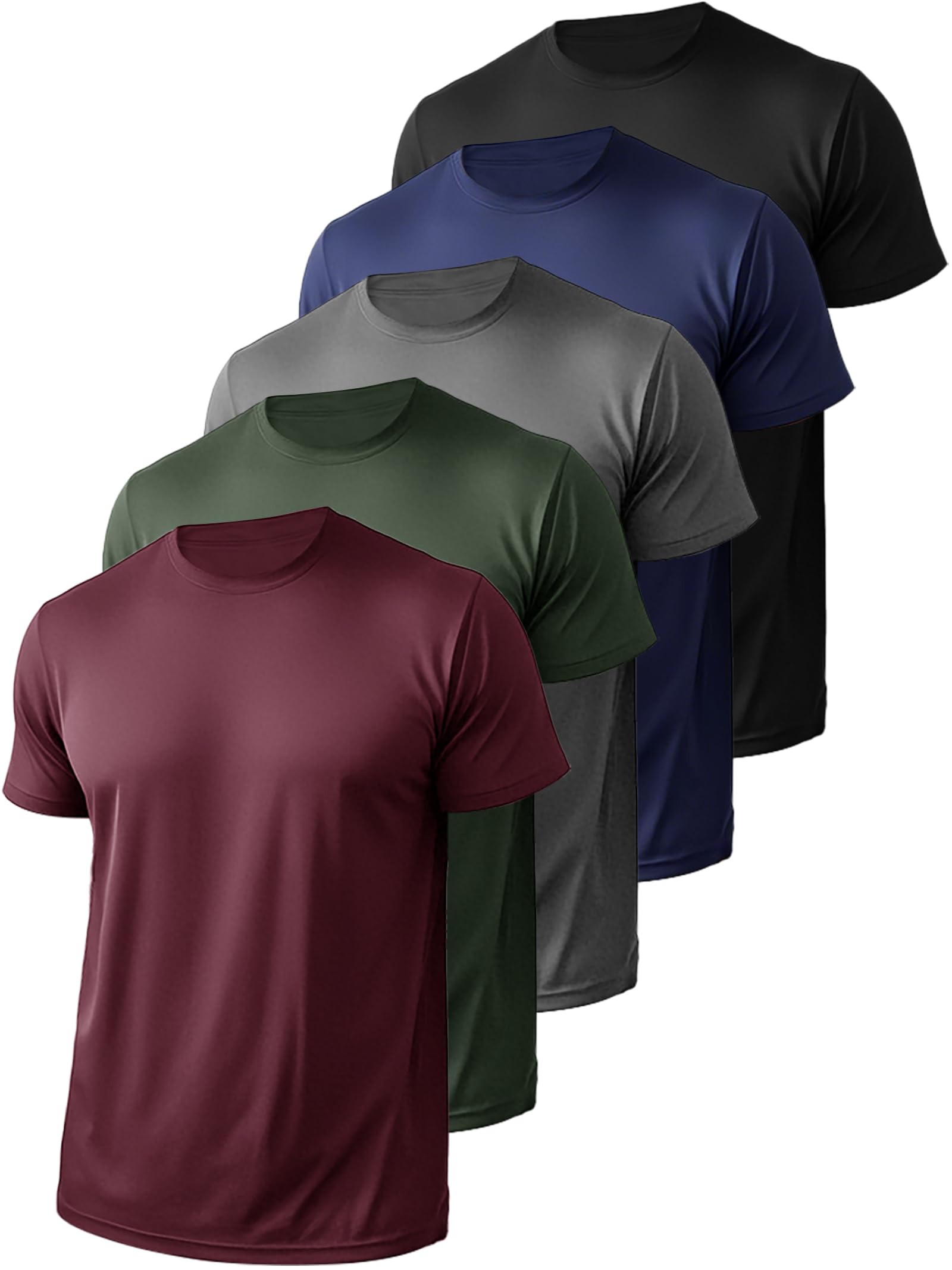 Photo 1 of 5 Pack Men’s Athletic Active Quick Dry Crew Neck T Shirts Running Gym Workout Short Sleeve Tee Tops